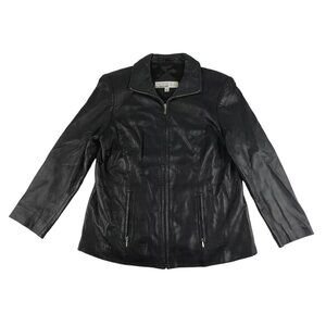 Valerie Stevens Jacket Womens Black Leather Long Sleeve Full Zip Overcoat Size M